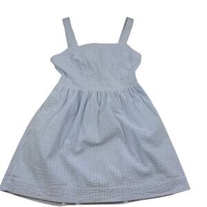 J. Crew Blue White Seersucker Apron Open Tie Back Preppy Classy Dress Women's L